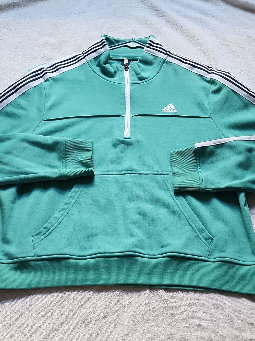 adidas Women's Mint Green Half-Zip Sweatshirt with White Stripes
